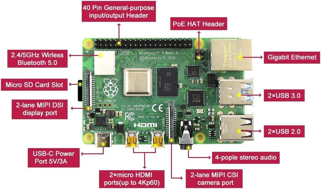 Raspberry Pi 4 Model B 4GB RAM DDR4 64-bit SoC @1.5 GHz CPU Single Board Computer
