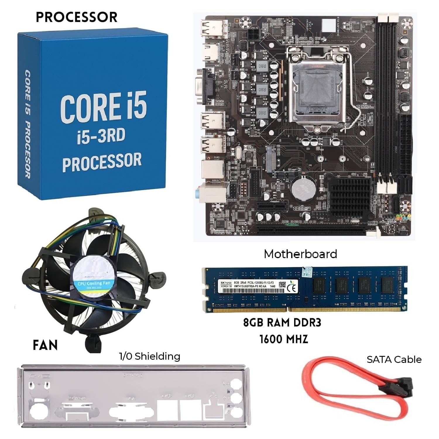 H61 Motherboard Pre-Assembled Kit with i5-3470/3570 3rd Gen Processor + 8GB DDR3 1600 MHz RAM + CPU Fan (1 Year Replacement Warranty)