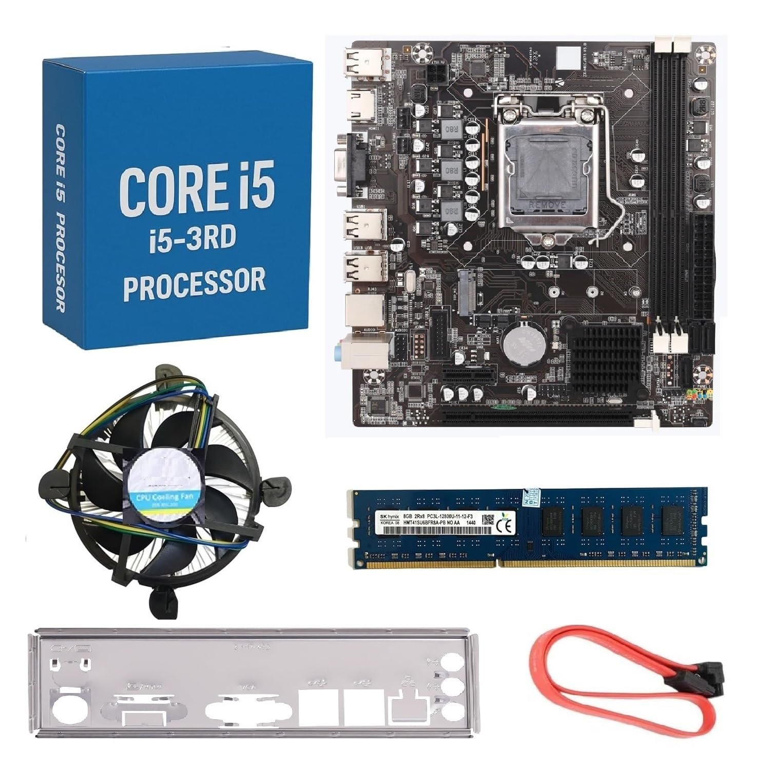 H61 Motherboard Pre-Assembled Kit with i5-3470/3570 3rd Gen Processor + 8GB DDR3 1600 MHz RAM + CPU Fan (1 Year Replacement Warranty)