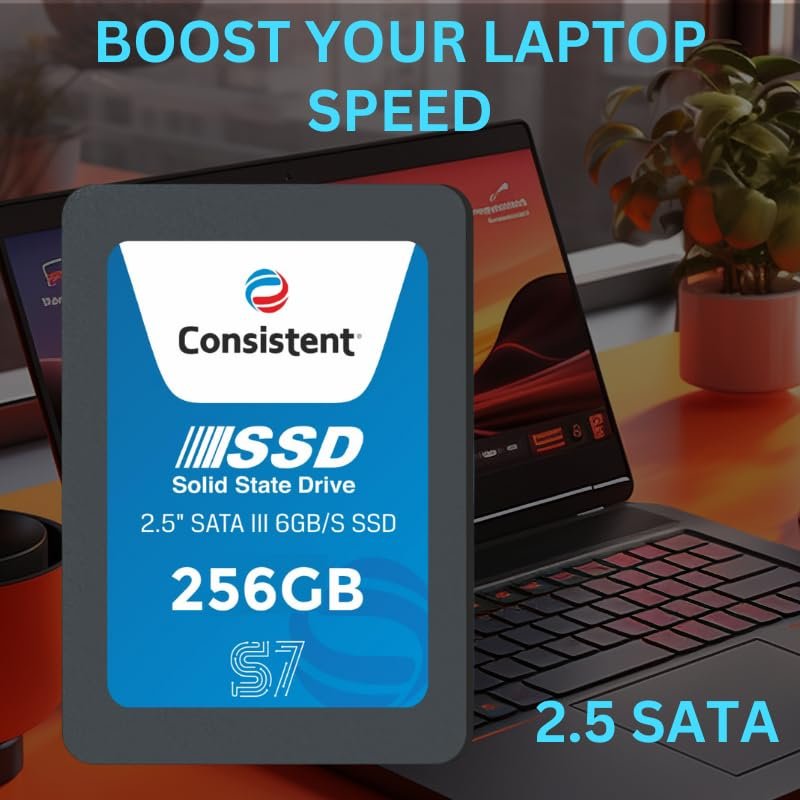 Consistent SSD 256GB 2.5 Inch SATA Internal SSD - Read: 550MB/s & Write: 500MB/s - Solid-State Drive 5 Year Warranty (256, GB)
