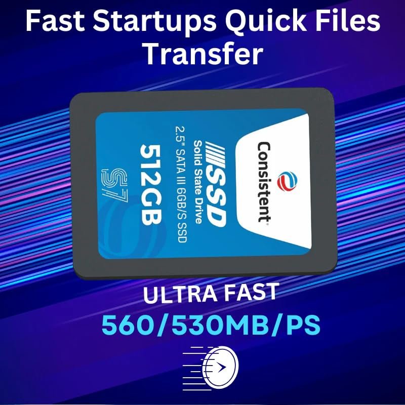 Consistent SSD 512GB 2.5 Inch SATA Internal SSD - Read: 550MB/s & Write: 500MB/s - Solid-State Drive 5 Year Warranty (512, GB)